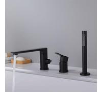 Robinet mitigeur de Bain Noir à 3 Trous avec Douche montée sur Le Pont Robinet de Salle de Bain à Eau Chaude et Froide Design Moderne Durable Facile à Installer Parfait pour,