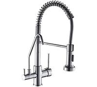 Robinet mitigeur de cuisine 3 en 1 avec douchette extractible, double poignée, rotation à 360 °, finition chromée, filtre à eau et robinet à eau design en spirale pour une commodité de cuisine ultime