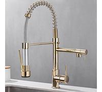 Robinet mitigeur de cuisine extractible en laiton monotrou pivotant Mode douche chaude et froide colonne d'eau robinet cuisine-or