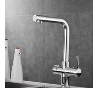 Robinet mitigeur de cuisine rotatif à 3 voies en laiton chromé pour un contrôle facile de l'eau, design élégant pour évier de cuisine et fonctionnel