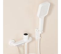 Robinet Mitigeur de Douche/Baignoire Mural Effet Cascade 3 Jets Eau Chaude/Eau Froide Laiton Blanc Laiteux