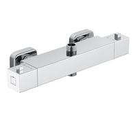 Robinet mitigeur de douche thermostatique à 2 sorties - Sup. 3/4"" BSP (26 4mm) inf. 1/2"" BSP (21mm) - Carré laiton chromé