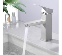 Robinet Mitigeur de Lavabo Brossé Robinet Salle de Bain Carré Robinetterie en Acier Inox - HOMELODY