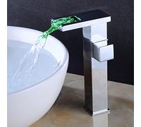 Robinet mitigeur de lavabo cascade à LED, lumière LED à changement de couleur, robinets de lavabo cascade de salle de bains, mitigeur d'évier de lavabo chaud et froid en laiton, robinet de lavabo