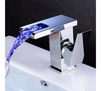 Robinet mitigeur de lavabo cascade à LED, lumière LED à changement de couleur, robinets de lavabo cascade de salle de bains, mitigeur d'évier de lavabo chaud et froid en laiton, robinet de lavabo