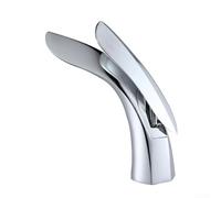 Robinet mitigeur de lavabo en acier inoxydable pour eau chaude et froide, robinet de comptoir à trou unique avec saule pour design de feuilles, construction en laiton (argent)