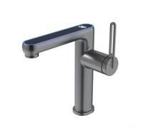 Robinet mitigeur de lavabo en laiton avec fonction d'affichage de la température LED et double support d'entrée d'eau pour installations modernes d'évier monotrou (gris)