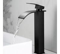 Robinet mitigeur de lavabo noir de taille haute - Robinet d'évier cascade à large ouverture G1/2, design moderne pour salles de bains élégantes, accessoires de salle de bain fonctionnels pour espaces