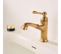 Robinet Mitigeur de Lavabo Rétro En Laiton Antique avec Douchette Extractible Mitigeur à Levier Unique Eau Chaude/Froide Modèle Robinet de Salle de Bains