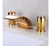 Robinet mitigeur de lavabo salle bain noir 3 trous, double poignée, cascade, robinet baignoire en laiton doré(Gold)