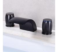 Robinet mitigeur de lavabo salle bain noir 3 trous, double poignée, cascade, robinet baignoire en laiton doré(Nero)