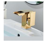 Robinet mitigeur d'eau chaude et froide monté sur le pont, lavabo cascade LED noir, robinet de salle de bains, trois couleurs changeantes par débit d'eau (Color : Gold A)