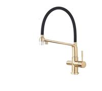 Robinet mitigeur d'évier, 1 pièce, filtre à double buse blanc noir, purificateur en laiton, conteneur d'évier, robinet d'eau chaude et froide(Brushed gold)