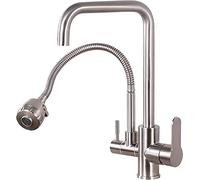 Robinet mitigeur d'évier de cuisine, 2 sorties d'eau, robinet avec modes pulvérisation, bec pivotant à 360°, double poignée et levier, adaptateur tête rotative, acier inoxydable