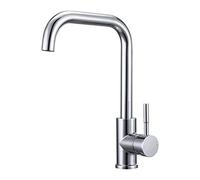 Robinet mitigeur d'évier de cuisine avec bec pivotant à 360° en forme de L, robinet mitigeur de cuisine monobloc 1 trou rectangulaire à levier unique, robinet monobloc, chrome poli