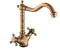 Robinet mitigeur d'évier de cuisine en laiton bronze antique - Bec pivotant à double levier avec tuyaux, robinet de lavabo de style géorgien pour cuisines traditionnelles