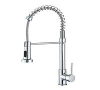 Robinet mitigeur d'évier de cuisine, robinet à ressort rotatif à 360 ° avec douchette extractible, 2 modes de pulvérisation, robinet de cuisine à levier unique à arc élevé(Chrome)