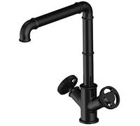 Robinet mitigeur d'évier de cuisine vintage noir robinet pivotant robinet en laiton industriel rétro double volant, mélangeur d'eau froide et chaude avec entrée standard
