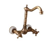 Robinet Mitigeur D'évier De Lavabo Mural | Robinet mitigeur d'évier de salle de bains en laiton Antique pivotant à deux poignées(Color 4)