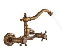 Robinet Mitigeur D'évier De Lavabo Mural | Robinet mitigeur d'évier de salle de bains en laiton Antique pivotant à deux poignées(Color 3)