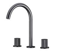 Robinet mitigeur d'évier de salle de bain en laiton noir - Robinet à trois trous à double support pour eau chaude et froide - Tapware élégant pour salle de bains moderne