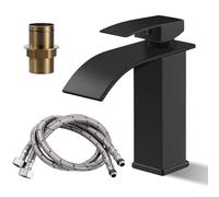Robinet Mitigeur Lavabo Salle de Bain Robinet Lavabo en Acier Inoxydable Conomie d'Eau & Anti-Éclaboussures Mitigeur Monotrou avec Conduites d'Eau Chaude et Froide Mitigeur (Noir)