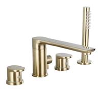 Robinet Mitigeur Lavabo Salle de Bain Robinetterie de Bain 4 Trous Robinet de Salle de Bains avec Douche Eau Chaude Et Froide en Laiton à Double Poignée Mitigeur de Bain Rotatif à 360 ° Noir