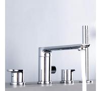 Robinet Mitigeur Lavabo Salle de Bain Robinetterie de Bain 4 Trous Robinet de Salle de Bains avec Douche Eau Chaude Et Froide en Laiton à Double Poignée Mitigeur de Bain Rotatif à 360 ° Or Brossé