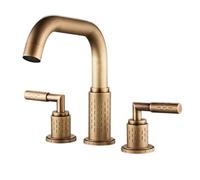 Robinet Mitigeur Lavabo Salle de Bain Robinetterie de Lavabo 3 Trous Laiton Double Poignée Split Robinet de Salle de Bains 3 Trous-Or Rose