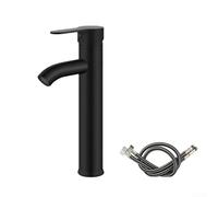 Robinet mitigeur moderne pour lavabo de salle de bain avec tuyaux d'alimentation de 60 cm en acier inoxydable pour lavabos au-dessus du comptoir Contrôle de l'eau chaude et froide Argenté Noir