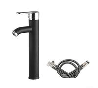 Robinet mitigeur moderne pour lavabo de salle de bain avec tuyaux d'alimentation de 60 cm en acier inoxydable pour lavabos au-dessus du comptoir Contrôle de l'eau chaude et froide Argenté/noir (argent