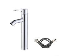 Robinet mitigeur moderne pour lavabo de salle de bain - Robinet à poignée unique avec tuyaux d'alimentation de 60 cm en acier inoxydable pour lavabos au-dessus du comptoir - Contrôle de l'eau chaude
