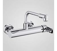 Robinet mitigeur Mural de Cuisine, tête de pulvérisation rotative, Pliable, robinets d'évier de Cuisine à Levier Unique Chaud et Froid en Laiton, robinets d'évier de lessive-Mode chromé