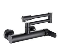 Robinet mitigeur Mural de Cuisine, tête de pulvérisation rotative, Pliable, robinets d'évier de Cuisine à Levier Unique Chaud et Froid en Laiton, Mode Noir