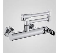 Robinet mitigeur Mural de Cuisine, tête de pulvérisation rotative, Pliable, robinets d'évier de Cuisine à Levier Unique Chaud et Froid en Laiton, robinets d'évier de lessive-Mode chromé