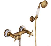 Robinet mitigeur mural vintage en laiton pour baignoire - Robinet de baignoire à double poignée avec tuyau de douche de 1,5 m, finition antique, idéal pour la rénovation de la salle de bain