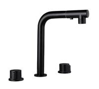 Robinet mitigeur pivotant à 360° en laiton à 3 trous noir et chromé à double poignée pour lavabo de vanité contrôle de l'eau chaude et froide élégante mise à niveau de salle de bain