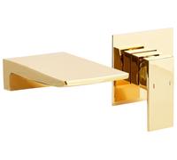 Robinet Mitigeur pour Lavabo Mural en Laiton Commande Unique Effet Cascade Doré