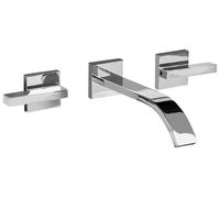 Robinet Mitigeur pour Lavabo Mural en Laiton Double Commande 3 Trous Argenté Ber