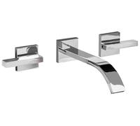 Robinet Mitigeur pour Lavabo Mural en Laiton Double Commande 3 Trous Argenté Berraco