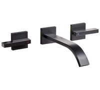 Robinet Mitigeur pour Lavabo Mural en Laiton Double Commande 3 Trous Noir Berrac