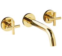 Robinet Mitigeur pour Lavabo Mural en Laiton Double Commande Doré Kaieteur