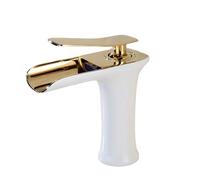Robinet mitigeur rétro blanc + doré pour lavabo de salle de bain cascade robinet en cuivre à trou unique pour lavabo au-dessus et au-dessous du comptoir eau chaude et froide