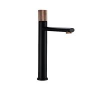 Robinet mitigeur robinet d'eau chaud froid montage sur pont poignée moletée simple lavabo à un trou lavabo de salle de bain conception de bouton de moletage pivotant(Black rose gold H)