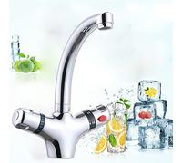 Robinet mitigeur thermostatique pour lavabo - Design contemporain - Laiton plein - Double poignée - Montage sur le dessus - 290 mm x 195 mm