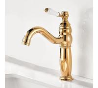 Robinet mitigeur vintage doré pour salle de bain - Robinet de lavabo à poignée unique avec bec pivotant design court pour une utilisation facile, parfait pour les salles de bains modernes et