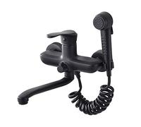 Robinet mural avec pistolet pulvérisateur, noir tout en cuivre, pulvérisateur d'évier de cuisine chaud et froid, double trou, double poignée, évier à linge, rotatif-Noir 30 cm(25cm black)
