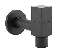 Robinet Mural Carré en Laiton Noir, Mitigeur Lavabo avec Sortie Cascade, Compatible G1/2 et G3/4, pour Machine à Laver et Salle de Bain