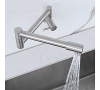 Robinet Mural Cuisine Eau Froide Acier Inoxydable Brossé Plié 2 Modes Manche Unique-Brossé