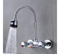 Robinet mural multifonction, cuivre, chrome, cuisine, évier, double poignée, montage mural, mitigeur chaud et froid, piscine à linge sur balcon, section coudée du robinet (tube incliné)